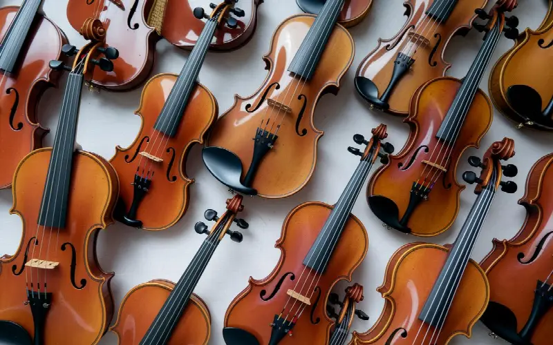 Rangées de violons alignés